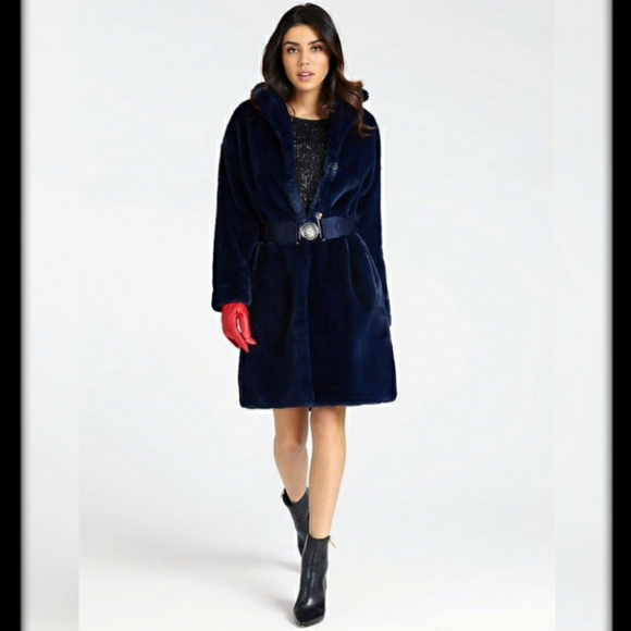 NEE GUESS Shelly Belted Faux-Fur Coat SZ S - Picture 3 of 5